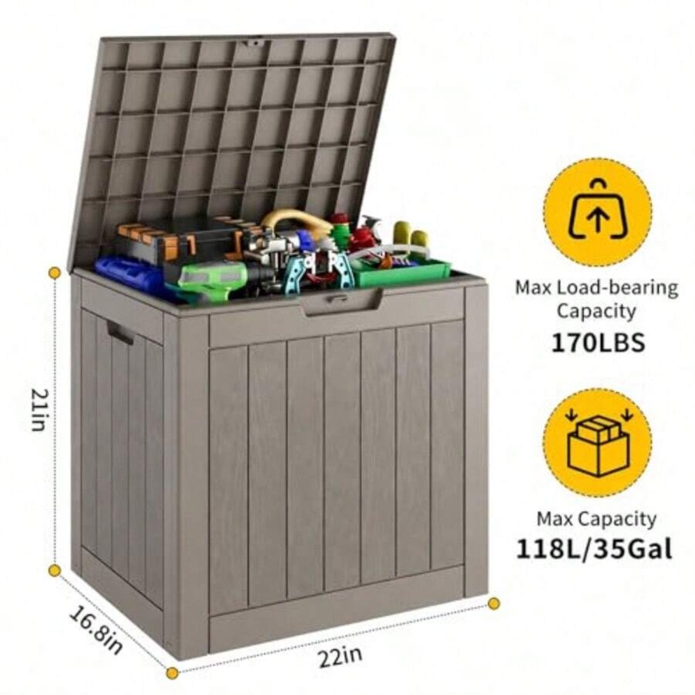 35 Gallon Outdoor Storage Box, - đánh giá và giá Outdoor Furniture Resin